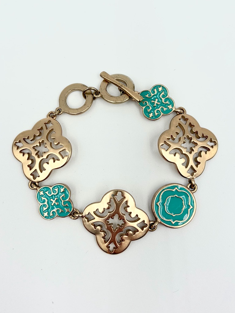 Bella Jack Gold Tone Teal Cut Out Bracelet Toggle Clasp 10$